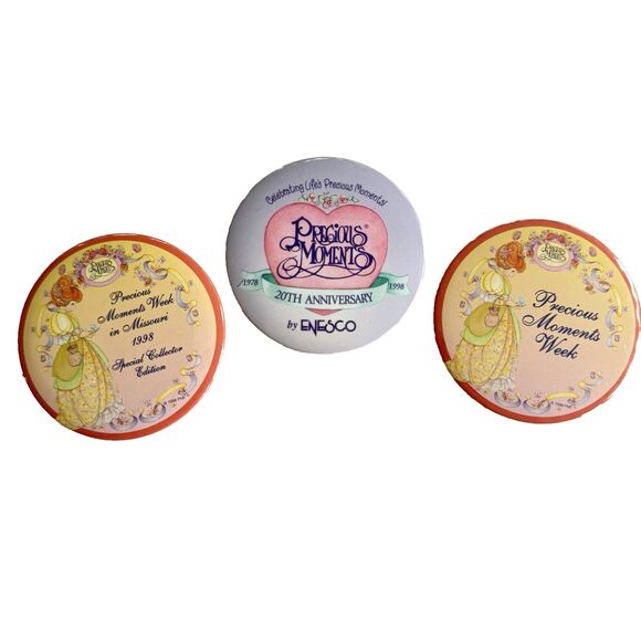 Vintage 1990’s Precious Moments Pin Back Buttons 2.75” - Set Of 3 - Picture 1 of 6